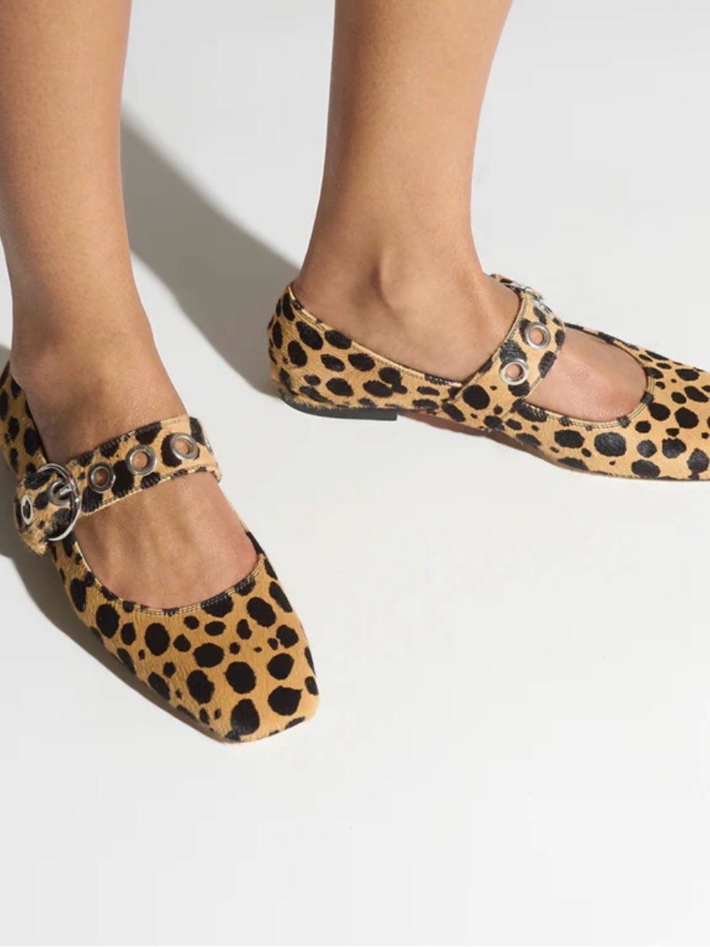 Aeyde Leopard-Print Mary Jane Flats in Tan and Black